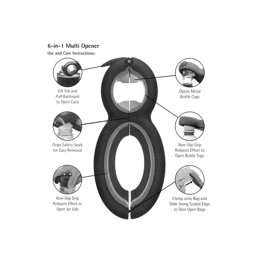 6-in-1 Kitchen Tool Opener – Easy Grip for Jars, Bottles, Cans & Bags